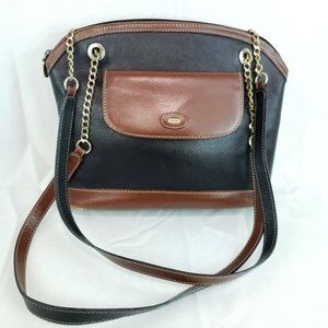 Bally Womens Shoulder Handbag Brown Black Zipper